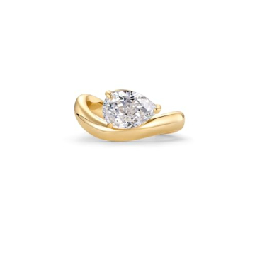 PAVOI 14K Yellow Gold Plated Pear Solitaire Premium Cubic Zirconia Engagement Ring for Women | Trend...