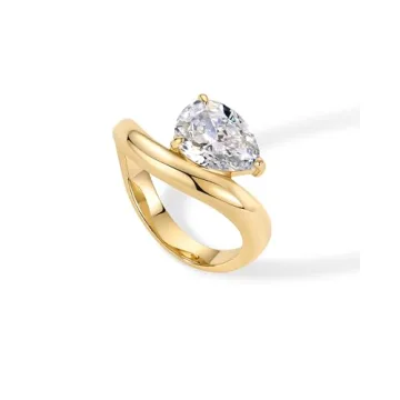PAVOI 14K Gold Plated Pear Engagement Ring - Size 5