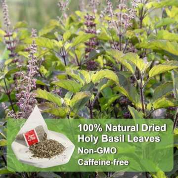 FullChea - Holy Basil Tea Bags, 40 Teabags Tulsi Tea, 2g/bag - Premium Holy Basil Leaves - Non-GMO -...