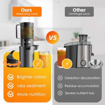 Masticating Juicer, safe and quiet,Slow Cold Press Juicer Machine Juicer Machines with Low Noise for Whole Vegetables and Fruits