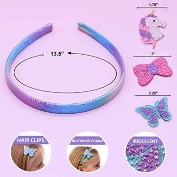 FROG SAC Charm Headbands for Girls - Kids Hair Bands with Interchangeable Clips, Thin Head Band Accessories for Children (Unicorn/Butterfly/Bow, Kids)