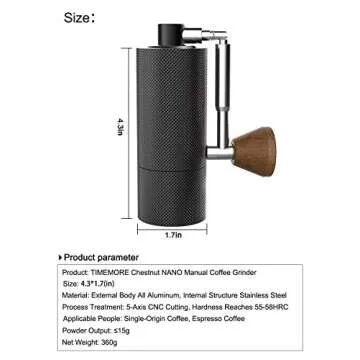 TIMEMORE NANO Manual Coffee Grinder with Foldable Handle, Small Hand Coffee Grinder with Stainless Steel Conical Burr and Adjustable Setting, for Espresso to French Press(Black)