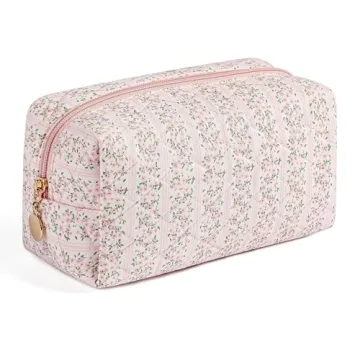 HHQQWZ Stylish Floral Makeup Bag Travel Cosmetic Pouch - Portable Organizer for Women