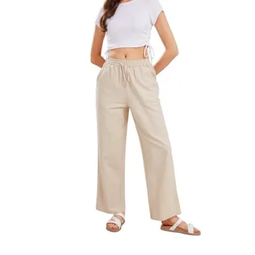 CHARTOU Women's Comfortable Summer Linen Pants with Drawstring