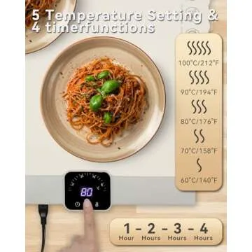 Food Warmer Mat - Electric Portable Silicone Warming Plate with 5 Heat Levels