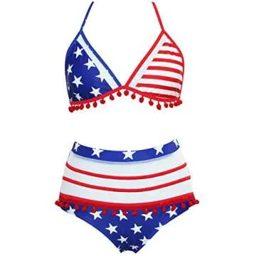 BTPEIHTD High Waisted Flounce Bikini Set,Tummy Control Swimsuits for Women Two Piece,Off Shoulder Bathing Suit (American Flag, S)