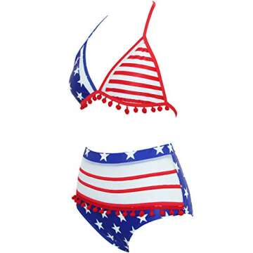 BTPEIHTD High Waisted Flounce Bikini Set,Tummy Control Swimsuits for Women Two Piece,Off Shoulder Bathing Suit (American Flag, S)