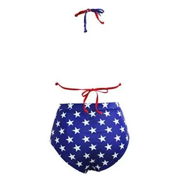 BTPEIHTD High Waisted Flounce Bikini Set,Tummy Control Swimsuits for Women Two Piece,Off Shoulder Bathing Suit (American Flag, S)
