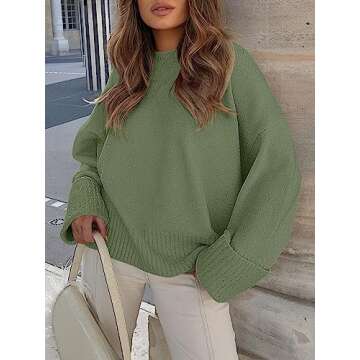 ANRABESS Women's Oversized Crewneck Long Sleeve Fuzzy Knit Casual Chunky Warm 2025 Fall Pullover Sweaters Top Trendy Outfits Army Green X-Small