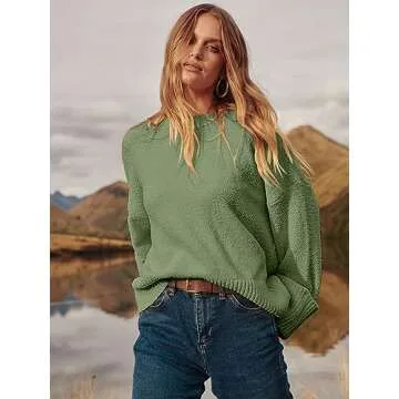 ANRABESS Women's Oversized Crewneck Long Sleeve Fuzzy Knit Casual Chunky Warm 2025 Fall Pullover Sweaters Top Trendy Outfits Army Green X-Small