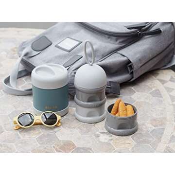 Beaba Stainless Steel Insulated Food Jar 10 oz, Kids Thermos, Lunch Containers, Leakproof, Wide Opening, Suitable for Hot and Cold Foods (Eucalyptus)