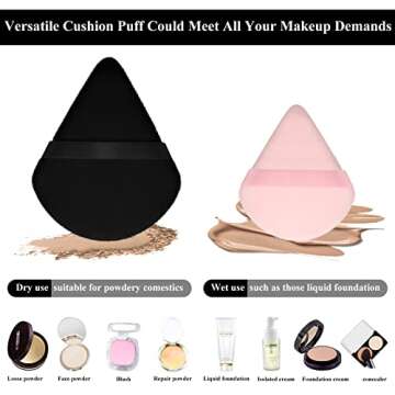 Maitys 12 Pieces Powder Puff Triangle Face Makeup Cosmetic for Loose Powder Soft Body Washable Reusable Foundation Sponge Mineral Wet Dry Makeup Tool(Black, Pink, Large, Small)