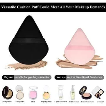Maitys 12 Pieces Powder Puff Triangle Face Makeup Cosmetic for Loose Powder Soft Body Washable Reusable Foundation Sponge Mineral Wet Dry Makeup Tool(Black, Pink, Large, Small)