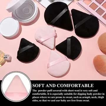 Maitys 12 Pieces Powder Puff Triangle Face Makeup Cosmetic for Loose Powder Soft Body Washable Reusable Foundation Sponge Mineral Wet Dry Makeup Tool(Black, Pink, Large, Small)