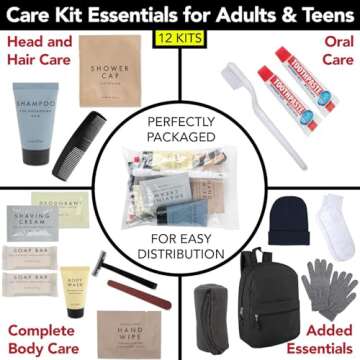 12 Pack Homeless Care Package Supplies Bulk Winter Care Kit, Homeless Winter Hygiene Kit Supplies in Bulk, 20 Pieces