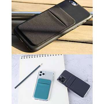 3Pack Cell Phone Card Holder for Back of Phone,Stretchy Stick on Wallet Pocket Credit Card ID Case Pouch Sleeve Self Adhesive Sticker for iPhone Samsung Galaxy Android-Dark Green&Blue Gray&Black