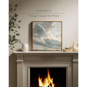 InSimSea Square Framed Canvas Wall Art, Vintage Nature Wall Decor, Sky Clouds Sunset Wall Art Prints...