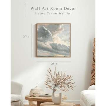 InSimSea Square Framed Canvas Wall Art, Vintage Nature Wall Decor, Sky Clouds Sunset Wall Art Prints for Living Room, Classical Retro Paintings for Bedroom Office Home Decoration 20"x20"