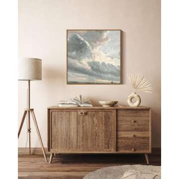 InSimSea Square Framed Canvas Wall Art, Vintage Nature Wall Decor, Sky Clouds Sunset Wall Art Prints for Living Room, Classical Retro Paintings for Bedroom Office Home Decoration 20"x20"