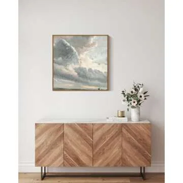 InSimSea Square Framed Canvas Wall Art, Vintage Nature Wall Decor, Sky Clouds Sunset Wall Art Prints for Living Room, Classical Retro Paintings for Bedroom Office Home Decoration 20"x20"