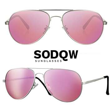 SODQW Aviator Sunglasses for Women Men Oversized with Metal Frame, Mirrored Polarized Aviator Sungla...