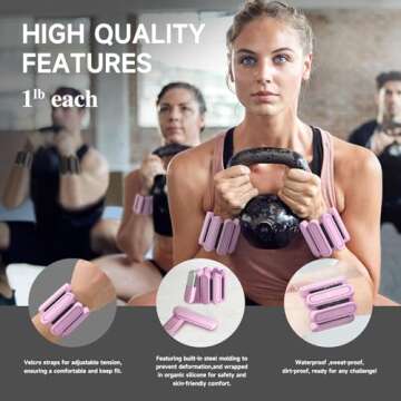 Wrist & Ankle Weights for Women, Adjustable Leg & Arm Weights Set of 2 (1Lb Each), Wearable Weighted Wristbands for Walking, Pilates, Yoga, Gym, Swimming, Training, Running (Pink)