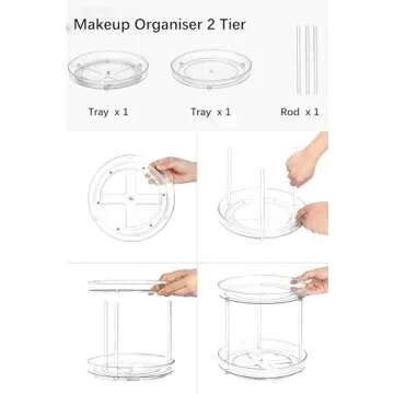 ROWNYEON 2 Tier Rotating Organizer, Skincare Organizers,360 Rotating Makeup Organizer,10.6 Inches Perfume Organizer Kitchen Storage | Clear