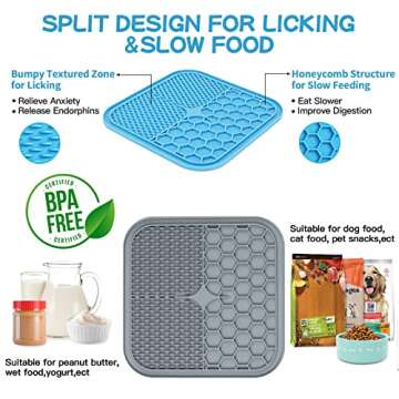 Premium Licking Mats for Dogs Cats,2 Pcs Lick Pad with Suction Cups,Slow Feeder Dog Bowl Calming Tre...