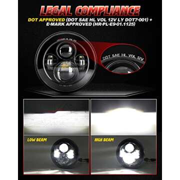 LX-LIGHT 7'' Round Black LED Headlight High Low Beam Compatible with Jeep Wrangler JK TJ LJ CJ Hummer H1 H2 (Pair)