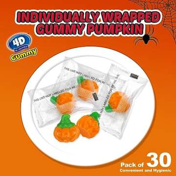 Amos Halloween Pumpkin Candies, 8.47oz Pack Individually Wrapped 30 Pieces, 4D Gummy Fall Pumpkins - Trick or Treat Bags