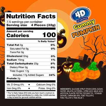 Amos Halloween Pumpkin Candies, 8.47oz Pack Individually Wrapped 30 Pieces, 4D Gummy Fall Pumpkins - Trick or Treat Bags