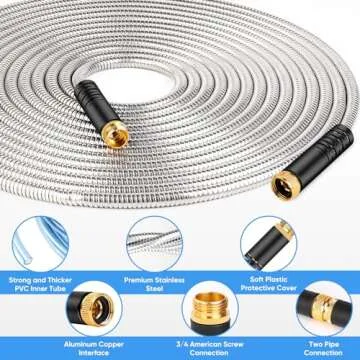 Durable 50FT Stainless Steel Garden Hose with Multi Nozzle