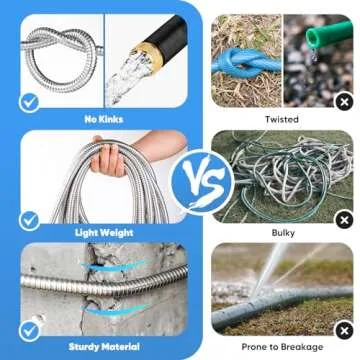 Durable 50FT Stainless Steel Garden Hose with Multi Nozzle