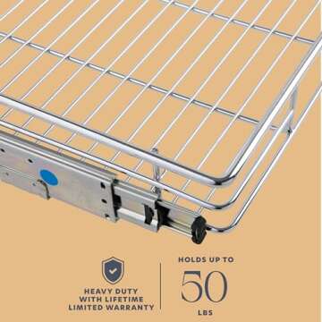 HOLDN’ STORAGE Pull Out Cabinet Organizer, Heavy Duty Caddy w/Lifetime Limited Warranty -20”W x 21”D - Requires At Least 21-1/4” Cabinet Opening, Steel Metal Cabinet Drawers Slide Out, Chrome