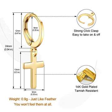 Ldurian Spike Earrings for Women - 14K Gold-Plated Huggie with CZ, Cross Starfish, Lock Drop Earring for Women