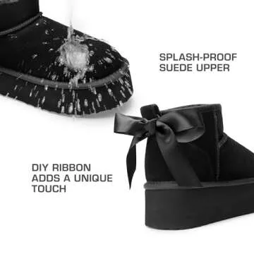 DREAM PAIRS FuzzyClassic Platform Mini Boots for Women Suede Genuine Leather, Classic Winter Ankle Snow Boots with Memory Foam Insole Lightweight Anti-Slip Outsole Outdoor,Size 5,Black,SDSB2427W