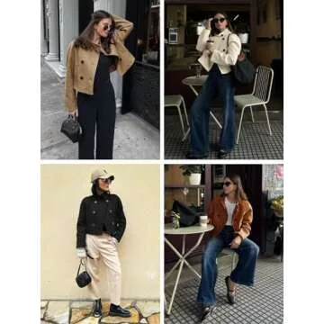 Cicy Bell Womens Cropped Pea Coat Casual Double Breasted Stand Collar Long Sleeve Fall Short Jackets Outwear