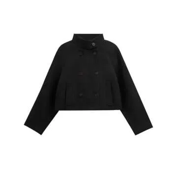 Cicy Bell Womens Cropped Pea Coat Casual Double Breasted Stand Collar Long Sleeve Fall Short Jackets Outwear