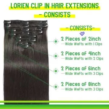 LORIEN Clip-in Human Hair Extensions 18 Inch Natural Black