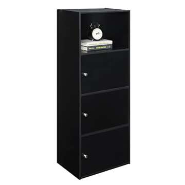 Convenience Concepts Xtra Storage 3 Door Cabinet 16.5" - Modern Storage Organizer with Shelf, 3 Storage Cabinets, Transitional Living Room Shelving Unit for Bathroom, Office, Den, Black