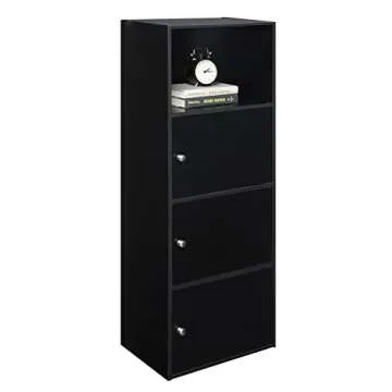 Convenience Concepts Xtra Storage 3 Door Cabinet 16.5" - Modern Storage Organizer with Shelf, 3 Storage Cabinets, Transitional Living Room Shelving Unit for Bathroom, Office, Den, Black