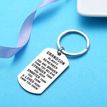 Grandson Keychain Inspirational Gifts for Grandson from Grandmother Grandparents Powerful Message Ke...