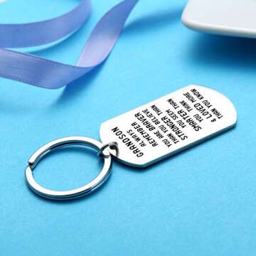 Grandson Keychain Inspirational Gifts for Grandson from Grandmother Grandparents Powerful Message Key Tag Key Chains
