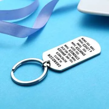 Grandson Keychain Inspirational Gifts for Grandson from Grandmother Grandparents Powerful Message Key Tag Key Chains