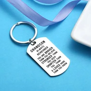 Grandson Keychain Inspirational Gifts for Grandson from Grandmother Grandparents Powerful Message Key Tag Key Chains
