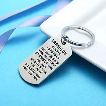 Grandson Keychain Inspirational Gifts for Grandson from Grandmother Grandparents Powerful Message Key Tag Key Chains
