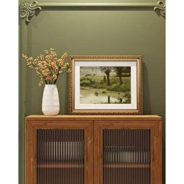 ARPEOTCY Vintage Gold Framed Wall Art, Retro Pond River Scene Paintings, Canvas Prints Artwork with ...