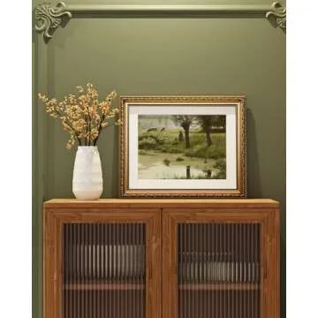 ARPEOTCY Vintage Gold Framed Wall Art, Retro Pond River Scene Paintings, Canvas Prints Artwork with ...