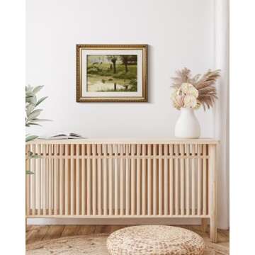 ARPEOTCY Vintage Gold Framed Wall Art, Retro Pond River Scene Paintings, Canvas Prints Artwork with Antique Frame, Victorian Wall Picture Decor for Room Gallery Living Room, 13x16 inch