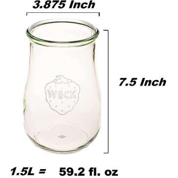 Weck Jars - Weck Tulip Jars 1.5 Liter- Large Glass Jars for Sourdough - Starter Jar with Glass Lid - Wide Mouth - Suitable for Canning and Storage - (1 Jar)
